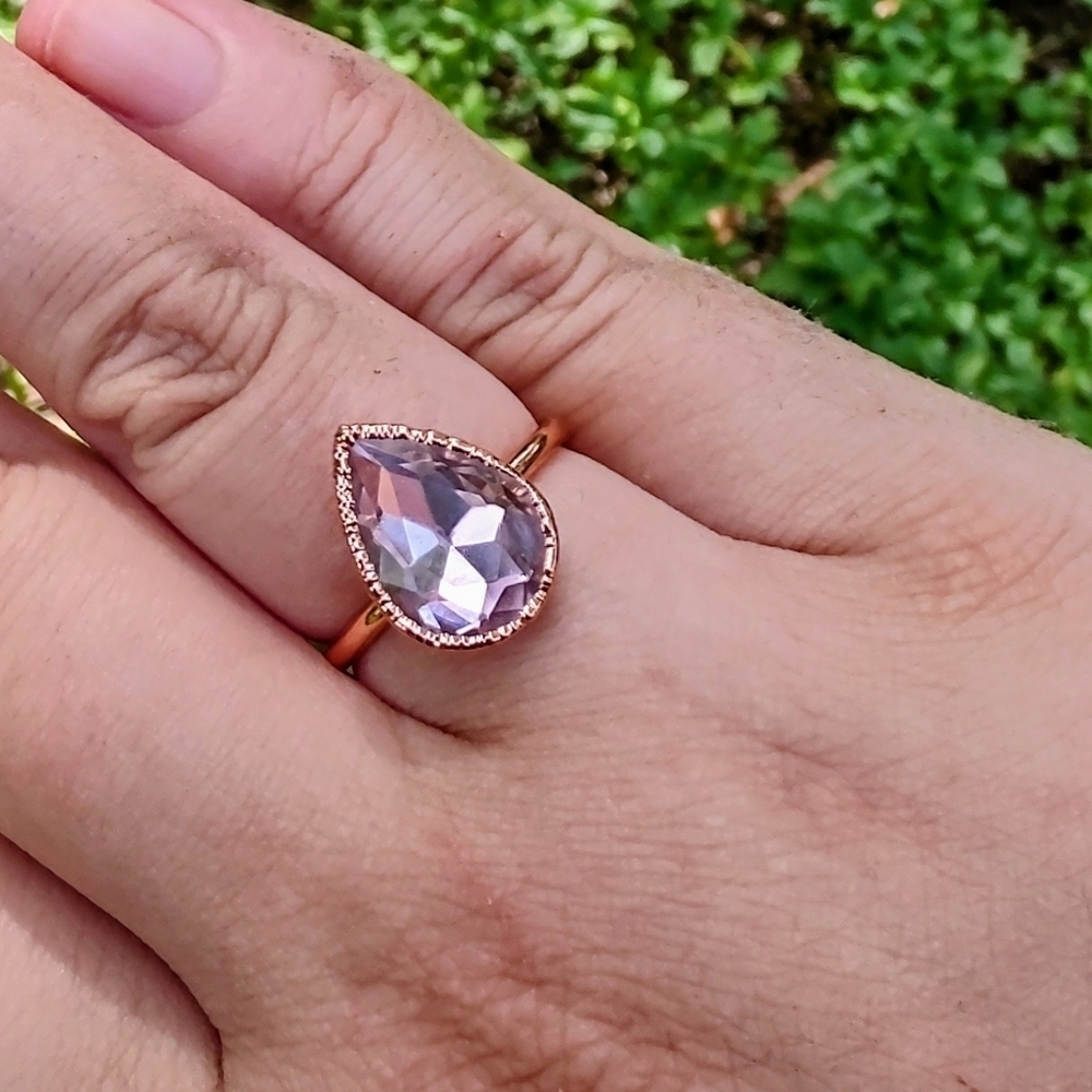 Rose hydro quartz teardrop ring